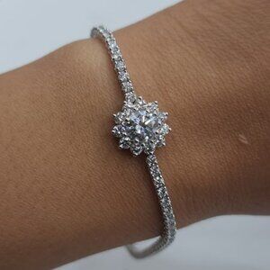 14K Gold 3.66 Ct Lab Grown Diamond Cluster Flower Tennis Bracelet